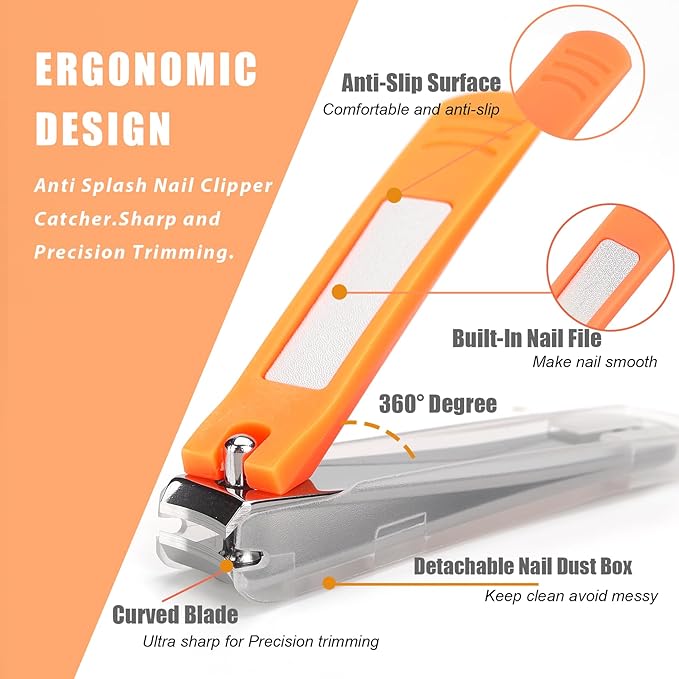 Stocking Stuffers, Nail Clippers Set, Gifts for Women Men Mom Dad Girl Boy Seniors, No Splash Nail Cutter 2PCS - Orange