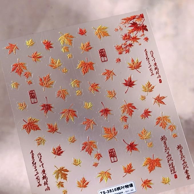 Maple Leaf Nail Art Stickers Fall Nail Stickers 5D Embossed Nail Decals 1PCS Falling Leaves Autumn Nails Design Nail Art Supplies Fall Sticker for Nails Thanksgiving Day DIY Manicure Nail Decorations