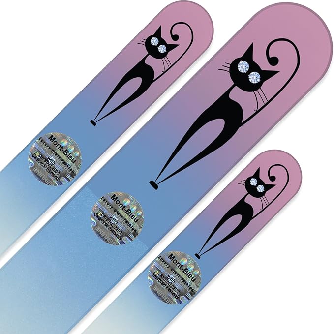 Mont Bleu Set of 3 Cats Crystal Nail Files Hand Decorated with Crystals from Swarovski® | Hand Made, Czech Tempered Glass, Lifetime Guaranty, Glass Nail Files for Natural Nails