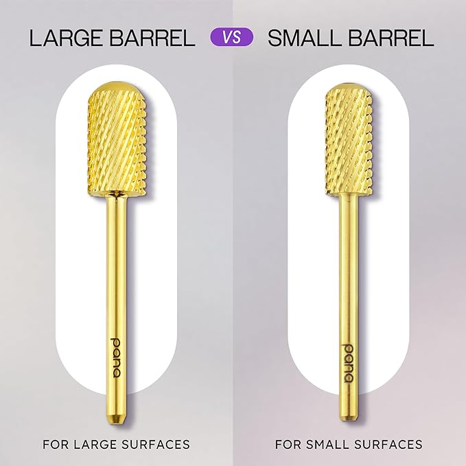 PANA 3/32" Large Smooth Round Top Safety Carbide Nail Drill Bit for Gel Polish & Acrylic Removal Nail Salon Manicure Pedicure Electric File Tools (Large Barrel - Gold, Coarse)