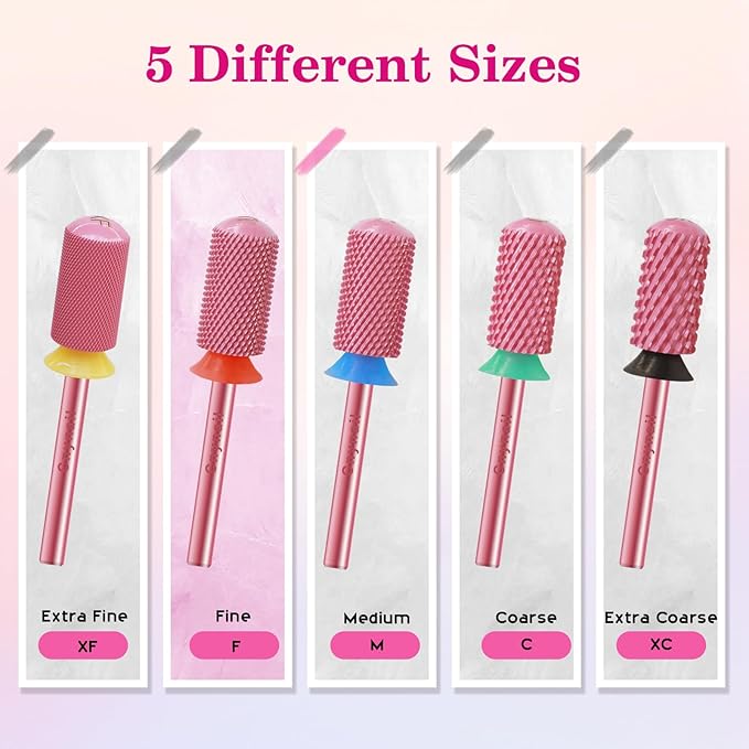3/32" Large Barrel Smooth Round Top Tungsten Carbide Nail Drill Bit Safety Bit for Gel & Acrylic Removal, 2-Way Rotating Efile Tip, Salon Electric File Accessory (F Grit, Rose Red)