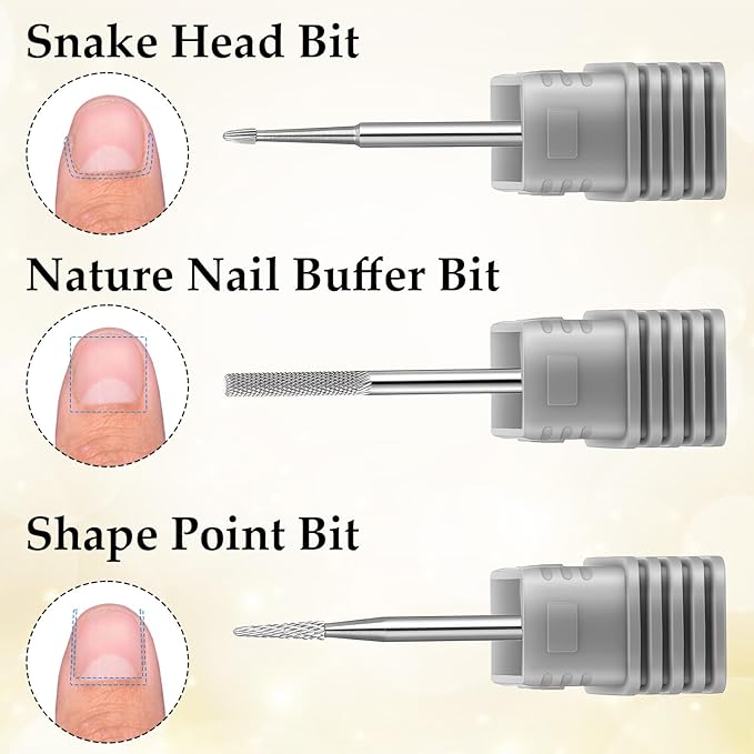 Nail Drill Bit Set, 3Pcs Carbide Cuticle Bit for Nails Drill, Professional Nail Buffer Bits for Manicure Pedicure Cuticle,Dead Skin Gel Polish Remover Tool, Nails Supplies for Home & Salon