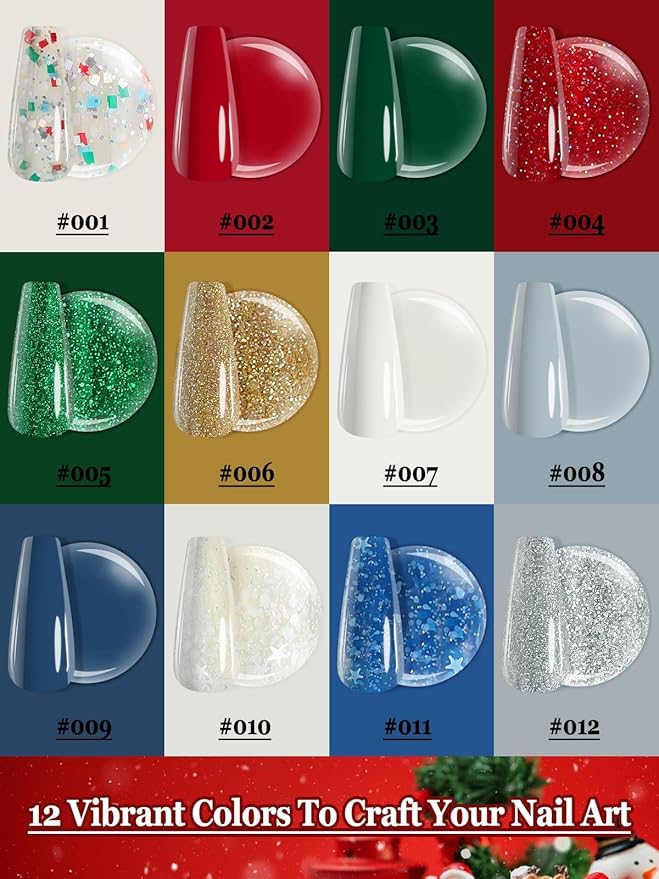 EBANKU Gel Nail Polish Kit, 12 Colors Gel Polish Kit Red Green Gel Polish Glitter Blue Silver Gel Polish Set Christmas Nail Polish Kit DIY Manicure Set For Holiday Nail Art Decoration
