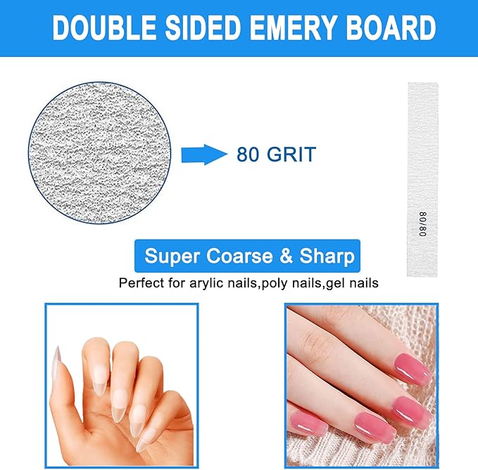 Nail Files for Acrylic Nails 80/80 Grit,Coarse Emery Boards, Thick Professional Square Blue Nail Polishing File Manicure Pedicure Tools(25PCS)