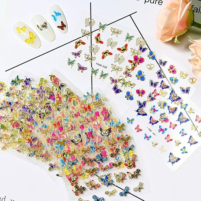 30 Sheets Butterfly Nail Stickers Colorful 3D Self Adhesive Nail Art Charms Sticker Decals for Crafts Supplies Accessories (ST-B)