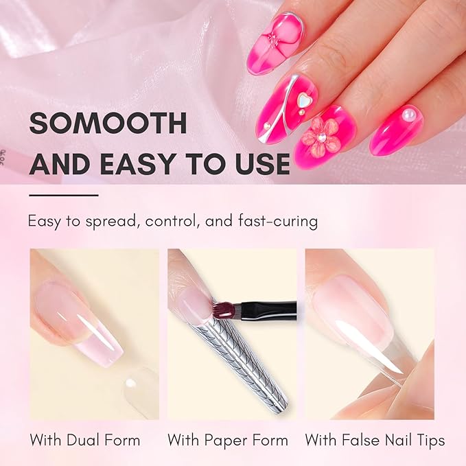 Makartt Poly Nail Gel-50ML Large Capacity-Dazzling Pink Color, Strong Builder for Extension Overlay Strengthener 3D Diy, Long-lasting for Nails French Manicures Home Salon-Pink Flare
