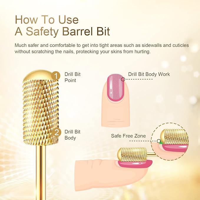 Nail Drill Bit Set, Corfulra 3pcs Safety Bits for Nail Drill, Tungsten Carbide Nail Drill Bits, Smooth Round Top Large Barrel Bits, Nail Supplies for Nail Tech to Remove Acrylic Nails (XF & M & XC)