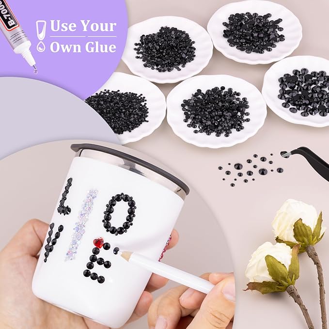 Resin Rhinestones for Crafting, 2 Boxeses Black Multi Sizes Flatback Bedazzling Crystals for Crafts Nail Art Decoration, Non Hotfix Gems Charms for Tumbler Shoes Clothing Fabric Face Makeup