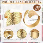 100 Pcs Gold Napkin Rings for Wedding Shiny Metal Napkin Holder Study Leaf - Image 2