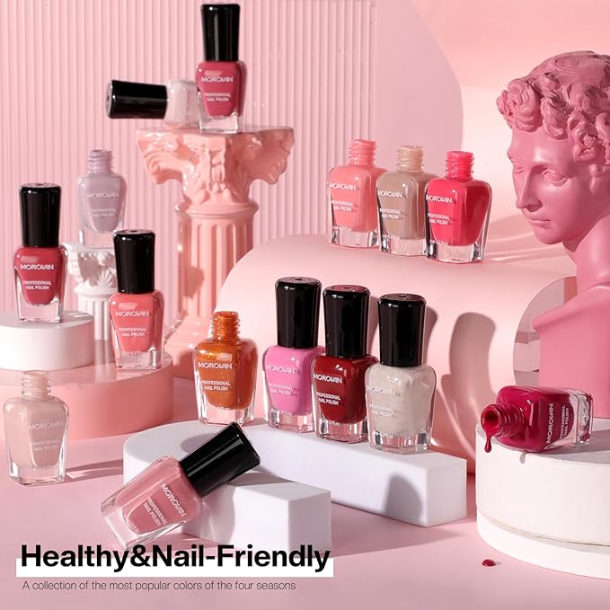 Morovan Rose Nail Polish Set: Fall Burgundy Dark Wine Cherry Red Hot Pink Fingernail Polish Kit Air Quick Dry Regular Finger Nail Polish Pack for Women Gift Holiday