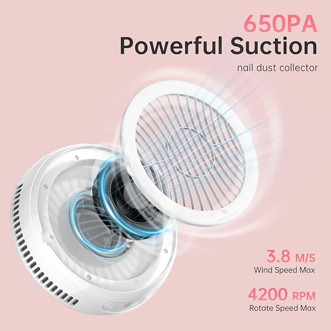 Nail Dust Collector, Cordless Dust Collector Nail Tech, Powerful Vacuum Fan Vent Dust Collector Extractor Dust Suction Machine for Acrylic Nails Polishing, Nail Salon&Home