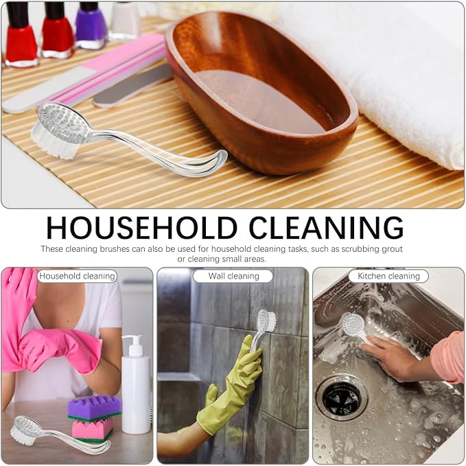 Long Handle Nail Cleaning Brushes, 3pcs Set Transparent Plastic Fingernail Scrubber with Round Bristles and Protective Cover for Dirt Removal Manicure Cleaning Tool for Men and Women