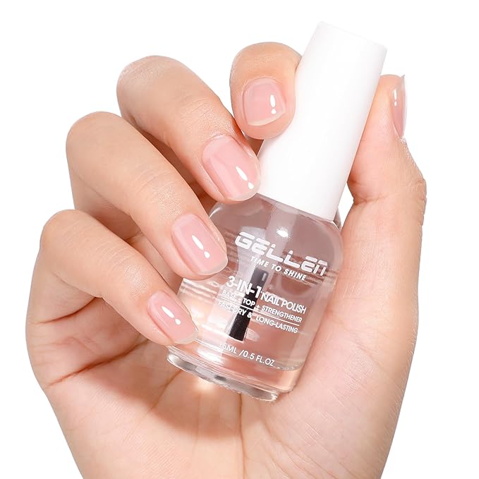 GELLEN 3-In-1 Clear Nail Polish Base Top Coat, Nail Strengthener Growth, Breathable Nail Polish, Treatment For Damaged Dry Nails, Keratin & Vit E, Air Dry, Hema Free, Non-toxic, Anti-yellowing