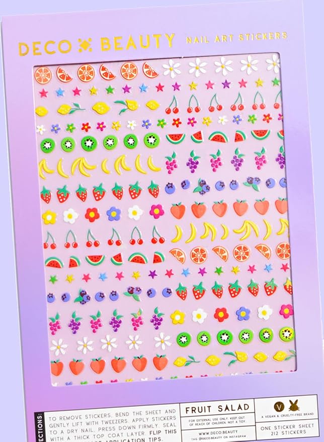 Deco Beauty Fruit Salad Nail Stickers - Trendy, Long-Lasting Nail Art Decals – Easy DIY Application for Salon-Quality Manicures