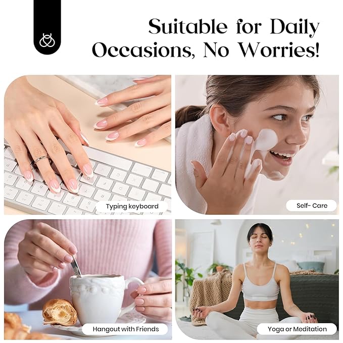 Beetles French Tips Press On Nails: 224 Pcs Brown French Tip Nails Short Squoval Fake Nail Tips,Soft Gel Nail False Nails,DIY Nail Art Salon Quality Manicure Gift For Women