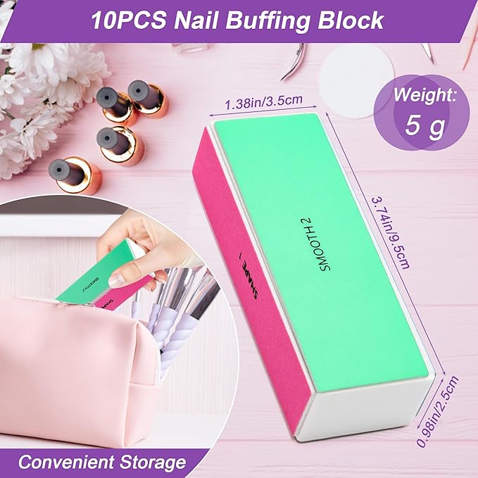 10 PCS Nail Buffing Block, 4 Way Nail Buffer Block Nail File Block -Shape & Smooth & Buff & Polish Professional Nail Files and Buffers 120/240/600/3000 Grit for Natural/Acrylic Nails Buffing Shinning