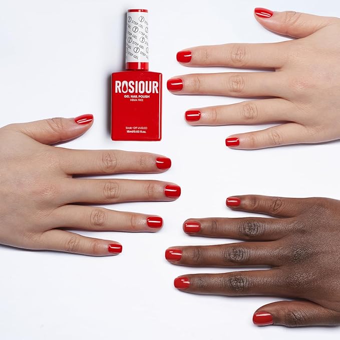 HEMA and TPO Free Gel Nail Polish Kit with U V Light, Red One Step Gel Nail Polish 3-in-1, No Need Base and Top Coat Nail Kit with Everything, Nail Starter Manicure Tools Gifts for Women