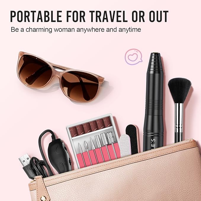 20000RPM Electric Nail Drill Compact Portable Efile Professional Manicure Pedicure Nail File Drill Kit for Acrylic, Gel Nails and Home Salon Use