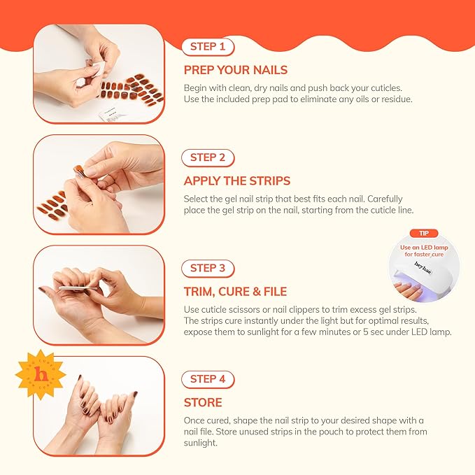 Heyhae Semi Cured Gel Nail Strips | No LED Lamp Needed | Ombre, Pink, Spring | Easy Apply & Remove, Salon Quality | Includes 28 Strips, 1 Prep Pads, Nail File & Wooden stick - Hey, You Off Today?