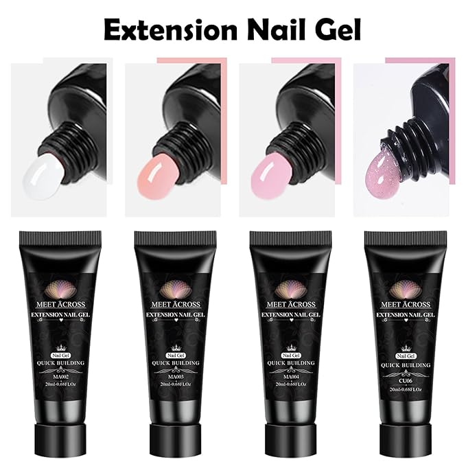 MEET ACROSS Poly Nail Gel 10Pcs Nail Extension Gel Set and Nail Extension Starter Kit for Beginners Nail Art DIY Home Gifts for Women (White/Pink, 12pcs)