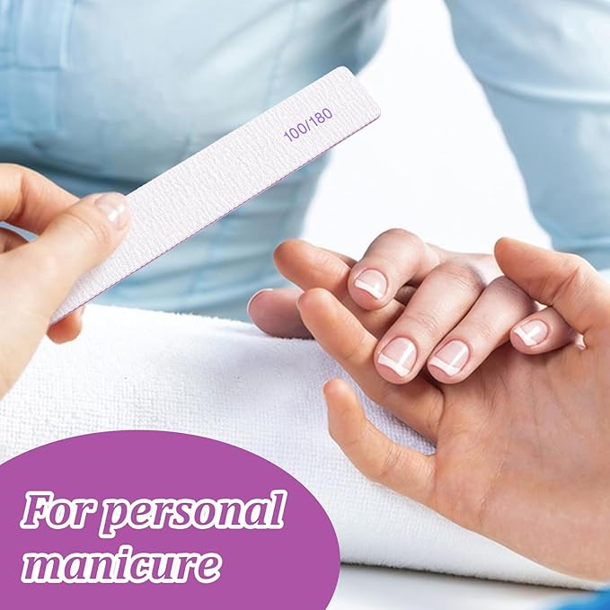 150 Pcs Nail Files 100/180 Grit Double Sides Professional Reusable Emery Board Nail Files for Acrylic Manicure Tools Suit for Home Salon