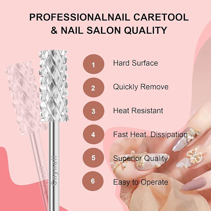 3/32" 5.35MM Small Barrel Flat Top Bit Tungsten Carbide Nail Drill Bit Safety Bit for Gel & Acrylic Removal, 2-Way Rotating Efile Tip, Salon Electric File Accessory (4XC Grit, Silver)
