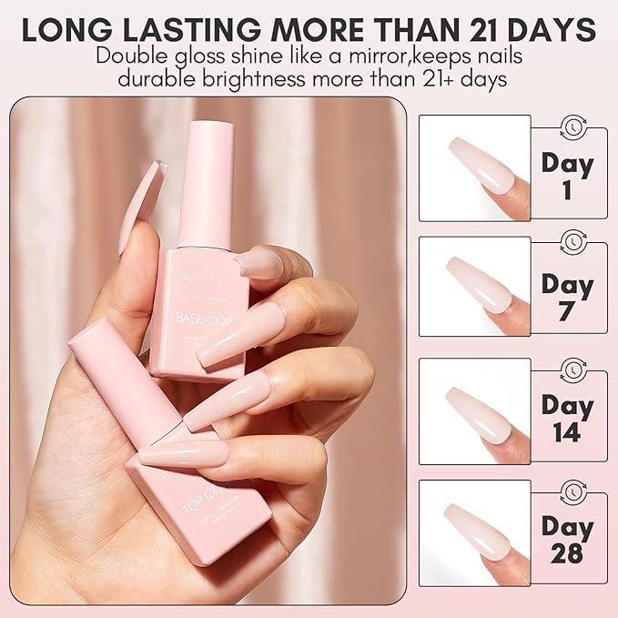 Makartt Rubber Base and Top Coat Gel Nail Polish Set: Includes Pale Petal Base Gel Polish and Long-Lasting Clear No Wipe Top Coat UV LED Lamp Needed (2PCS x 8ML)