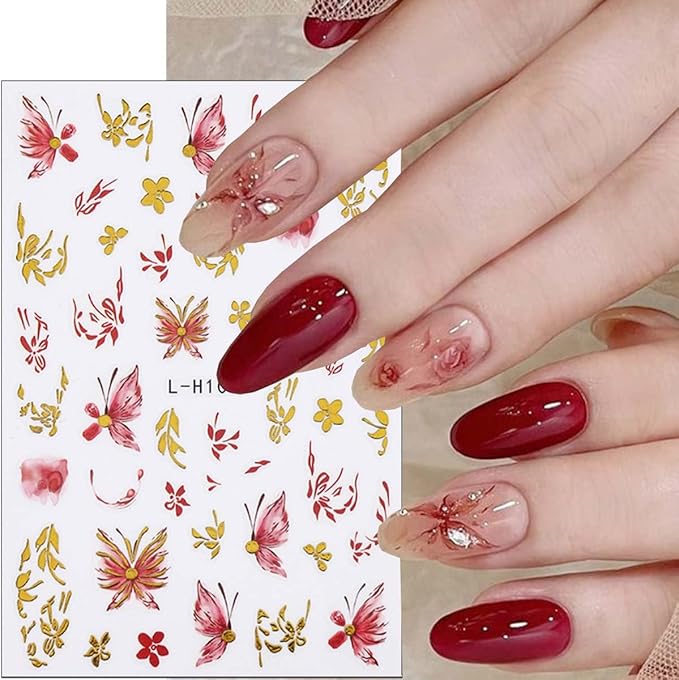 6 Sheets Flower Nail Art Stickers 3D Self Adhesive Spring Summer Nails Decals Butterfly Tulip Cherry Blossom Design Flower Nail Stickers Floral Sticker for Women Daily Manicure Supplies