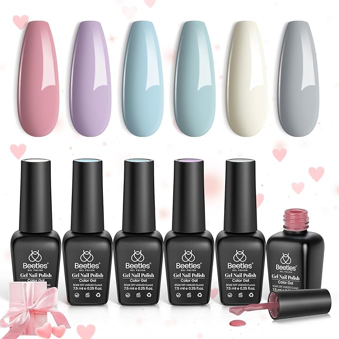 beetles Gel Polish Daydream Verses - Pastel Christmas Gel Nail Polish Set Nude Pink White Blue 6 Colors Soak Off UV LED Needed DIY Manicure Kit Gifts for Women Girls