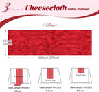 3 Pack Red Cheesecloth Table Runner, 17 x 108 inch, Semi Sheer Boho Cheese - Image 3