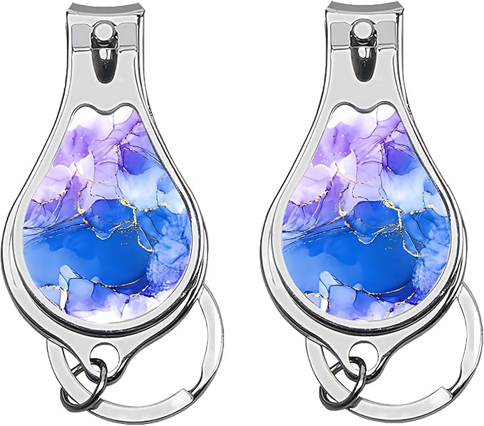 Toenail Clippers for Men 2 Pack Nail Clipper Set with Key Chain Cute Nail Cutter with Jar Opener for Dorm Room Essentials,Kitchen Gadgets,Gift for Thanksgiving, Halloween(Purple Marble)