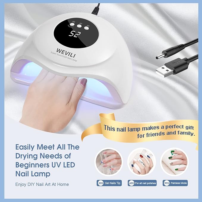 72W UV Nail Lamp, UV Light for Gel Nails with Smart Sensor, 3 Timer Settings & LCD Display, Portable Fast Curing Nail Dryer for Salon and Home Use (White)