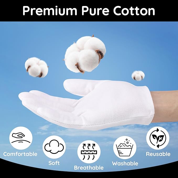 Segbeauty 36 Counts White Cotton Moisturizing Gloves, Thick for Dry Hands, 18 Pairs SPA Lotion Gloves for Women & Men, Washable Overnight for Sleeping Small