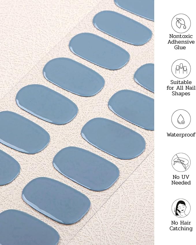 Nail Polish Strips - 22 Pcs Salon Quality Gel Nail Stickers - Long Lasting Wraps (Blue Hour IceBurg)