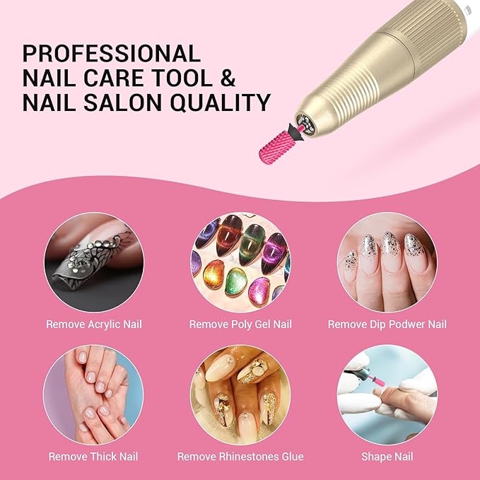 MelodySusie Safety Nail Drill Bits, 3/32'' Smooth Round Top Large Barrel Carbide Bits, Suitable for Manicure Pedicure Cuticle Gel Polishing, Beginners Bits, Pink Blossom, Series Bit-S, XC
