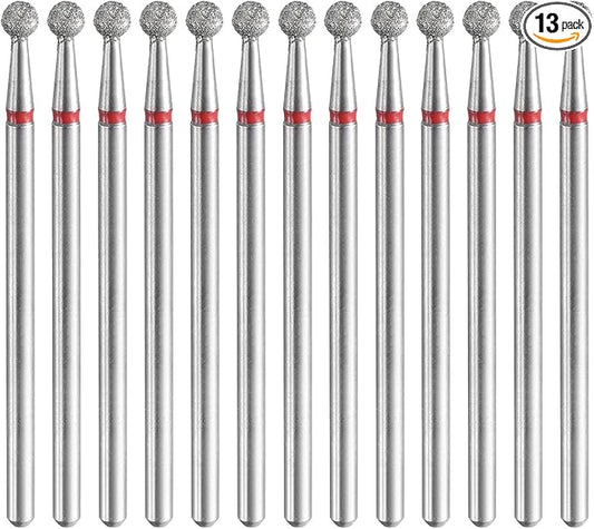 HARFINGTON 13pcs 200-230 Grits Diamond Grinding Bit 3mm Ball Head 2.35mm Shank 3mm Length Stone Sanding Drill Bits Rotary Tool for Ceramic Glass Nails Grinding Polishing