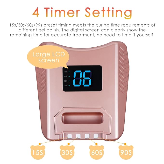 Cordless UV LED Nail Lamp 80W 52LEDs Gel Nail Polish Dryer Quick Drying Fingernail Toenail Curing Lamp 4 Timer Settings with Auto Sensor Digital Display Screen Nail Art Salon Tool