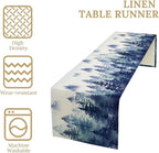 Watercolor Blue Pine Trees Table Runner, Forest Woodland Tabletop Scarf Home - Image 4
