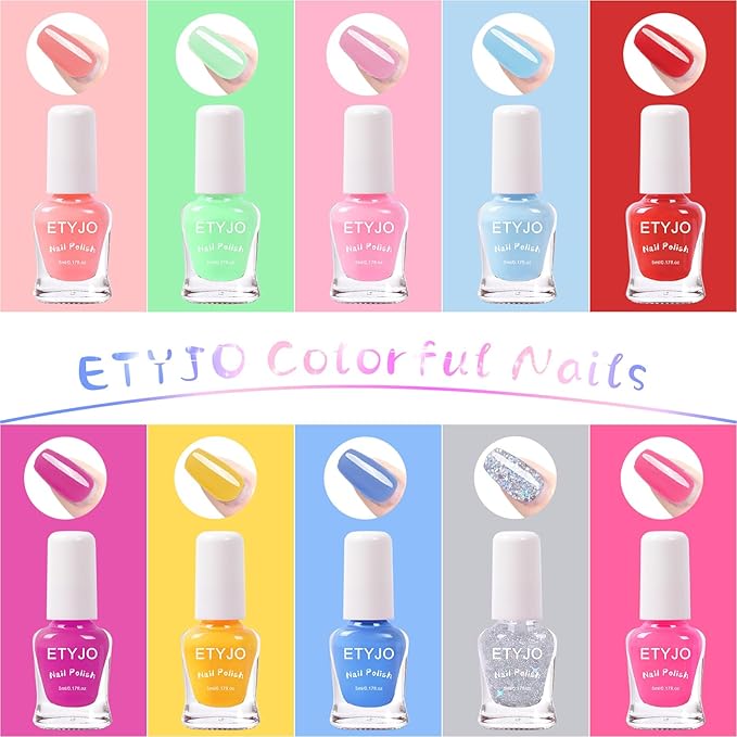 Kids Nail Polish Non-Toxic Nail Polish Set for Girls 10 rainbow Colors Water Based Peel Off Quick Dry Nail Polish Kit for Age 3+ Toddler Teen Birthday Gift