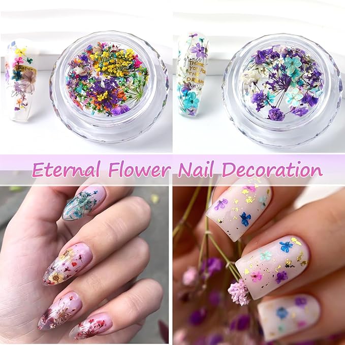 8 Boxs Dried Gypsophila Flowers Nail Art Decoration Mixed Mini Hydrangea Floral Petals Charms Plant Jewelry Accessories for DIY Crafting Nail Design Supplies (Multi-Color)