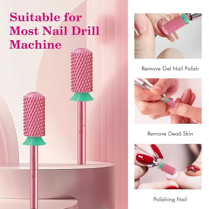 3/32" Large Barrel Smooth Round Top Tungsten Carbide Nail Drill Bit Safety for Gel & Acrylic Removal 2-Way Rotating Efile Tip Professional Salon Electric File Accessory (C Grit, Rose Red)