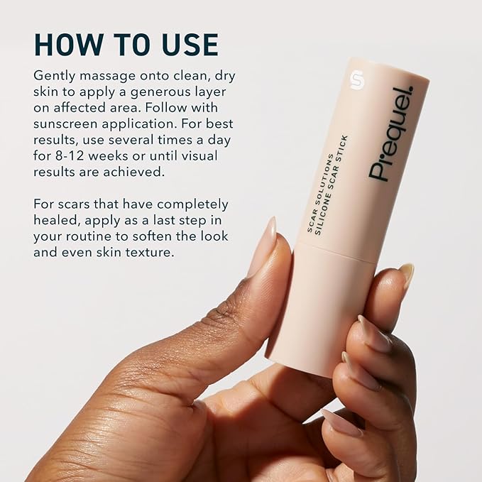 Prequel Skin Scar Solutions 60% Silicone Scar Stick. Thick Solid Velvety Film for Scars. Formula Infused with Centella Asiatica Extracts and Vitamin E. Soothing and Occlusive
