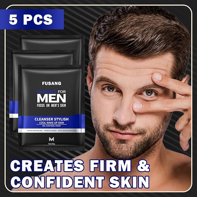 5 Pcs Mens Facial Sheet Mask,Hydrating Face Masks Skincare Gift Set for Men,Moisturizing Soothing Facial Masks,Easy to Use & Nourishing Face Mask Skin Care Set