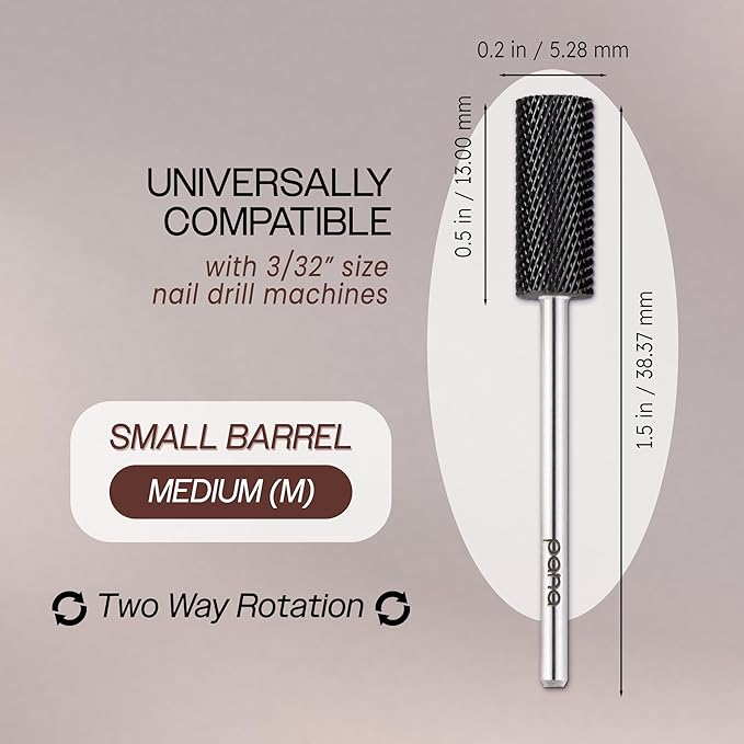 USA PANA Professional 3/32" Shank Size - Flat Top Small Barrel Carbide Bit - 5X Coarse Grit to Extra Fine Grit - Gold, Silver, DLC Black - Nail Drill Bit for Dremel Machine (Medium, DLC Black)