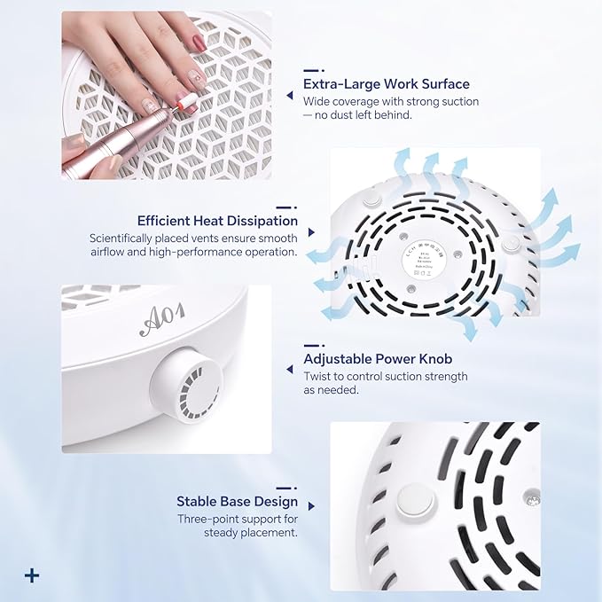 Nail Dust Collector Compact Vacuum Fan Duster with Reusable Filter Low Noise Powerful Vacuum Cleaner for Acrylic Gel Polished Nails, Nail Salon and Home (White)