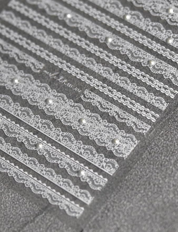 White Lace Nail Stickers 5D Embossed Pearls – Premium Salon-Quality Nail Charm Accessories, Easy Application & Self-Adhesive Rhinestones Pearl for DIY Manicure, Nail Art, Press on, Home or Salon Use