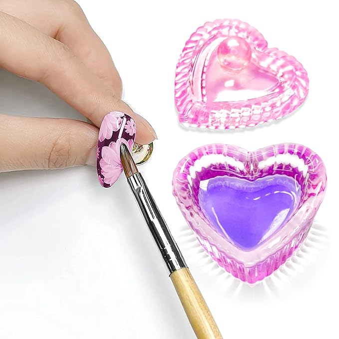 Crystal Sweet Heart Shape Acrylic Liquid Powder Glass Dappen Dish Glass Cup w Cap Lid Bowl for Acrylic Nail Art Transparent Kit (HJ-NAPB059-2pcs)