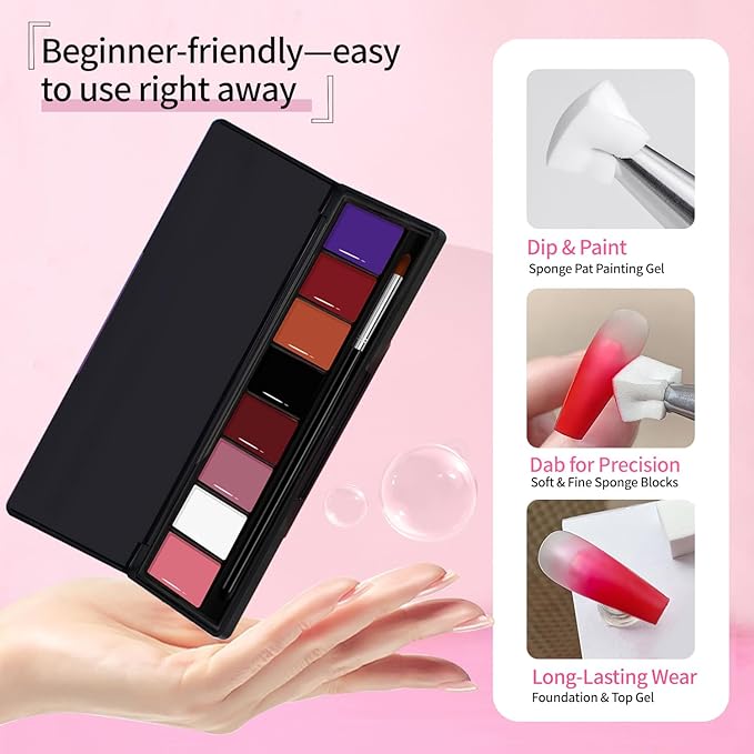 Finger Secret 8 Colors Ombre Gel Pat Nail Polish Set,Ombre Pigment for Nails,Gradient Painting Gel with 50Pcs Nail Sponges for 3D Gels Nail Art can be Painted in Salon or Home Use
