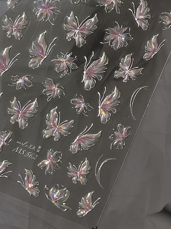 Butterfly Nail Stickers 5D Embossed – Premium Salon-Quality Nail Charm Accessories, Easy Application & Self-Adhesive Pink Butterflies Decal for DIY Manicure, Nail Art, Press on, Home or Salon Use