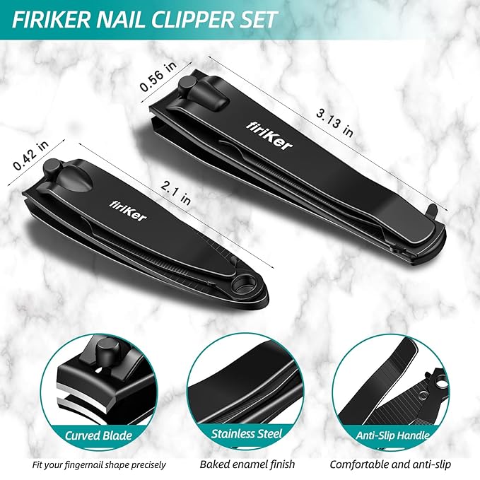 Nail Clippers Set, Heavy Duty Black Matte Stainless Steel nail Clipper with Nail File,Fingernail and Toenail Clipper Cutters, Nail Clipper Tools for Men & Women,Christmas Best Gift Tin Case